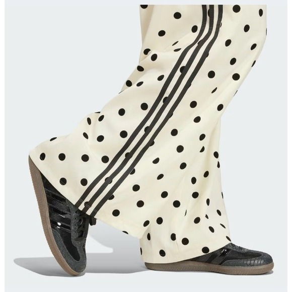 adidas Pants - NWT Adidas Satin Polka Dot Wide Leg Pants S Trefoil 3 Stripe Track Pants